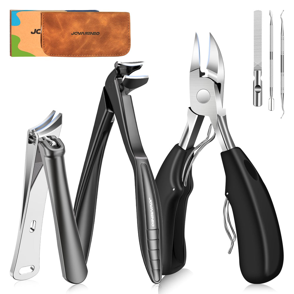 Coffret en cuir Jovareneo montrant le kit ongles des pieds, rangement élégant.