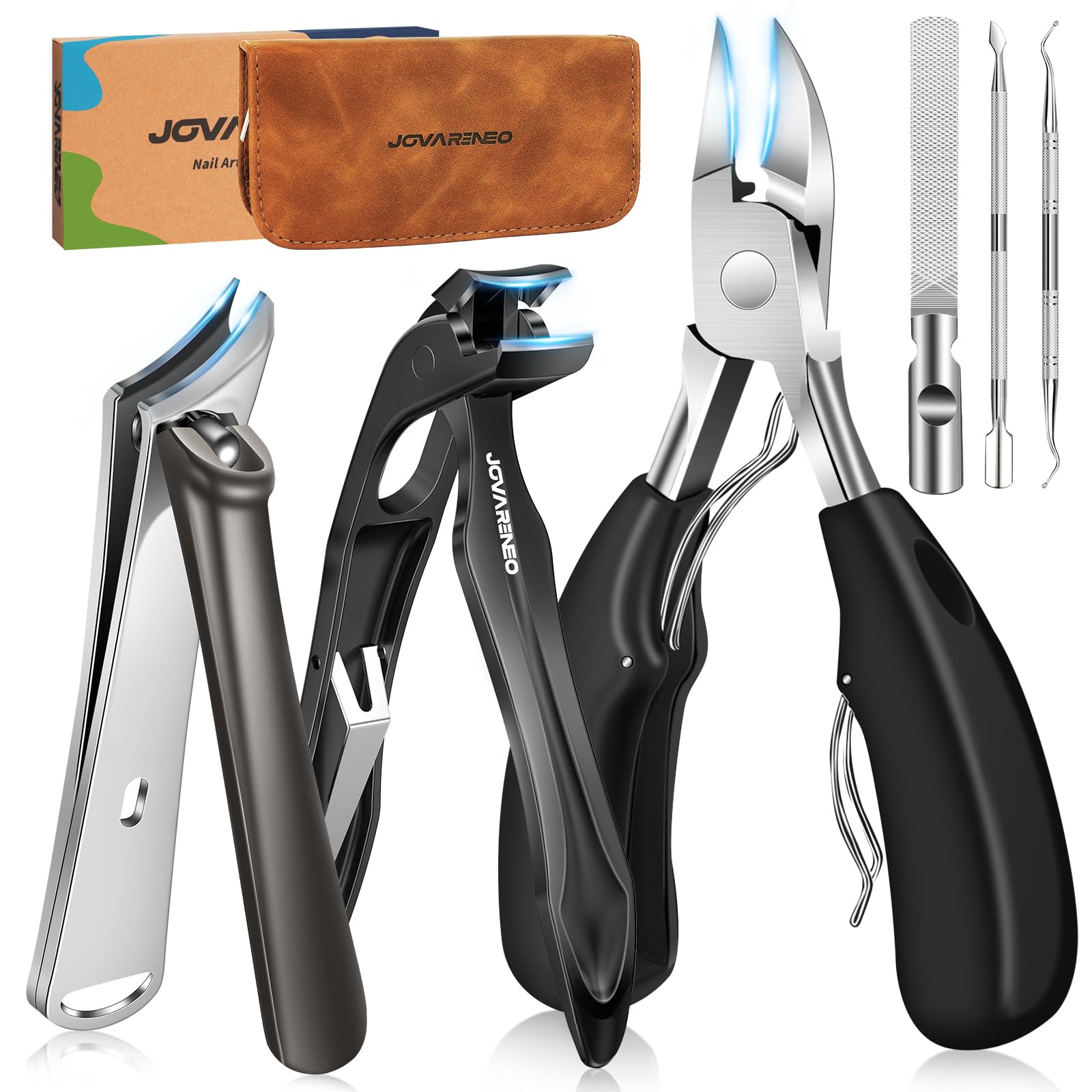 Jovareneo ensemble coupe-ongles pour seniors, kit 6 pièces pour entretien facile des ongles épais