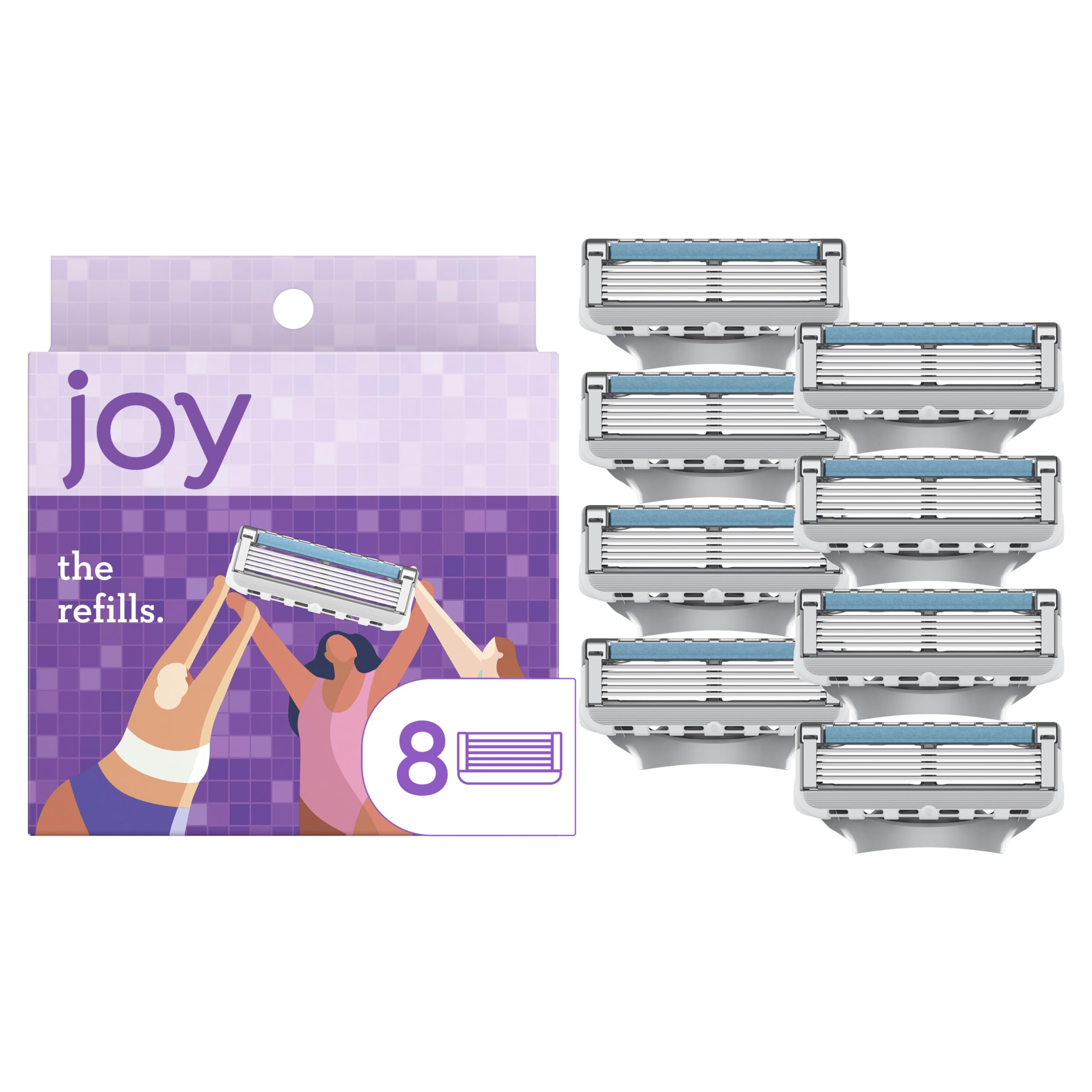 JOY récharges de rasoir femme violet, 8 pièces, pour un rasage confortable et efficace.