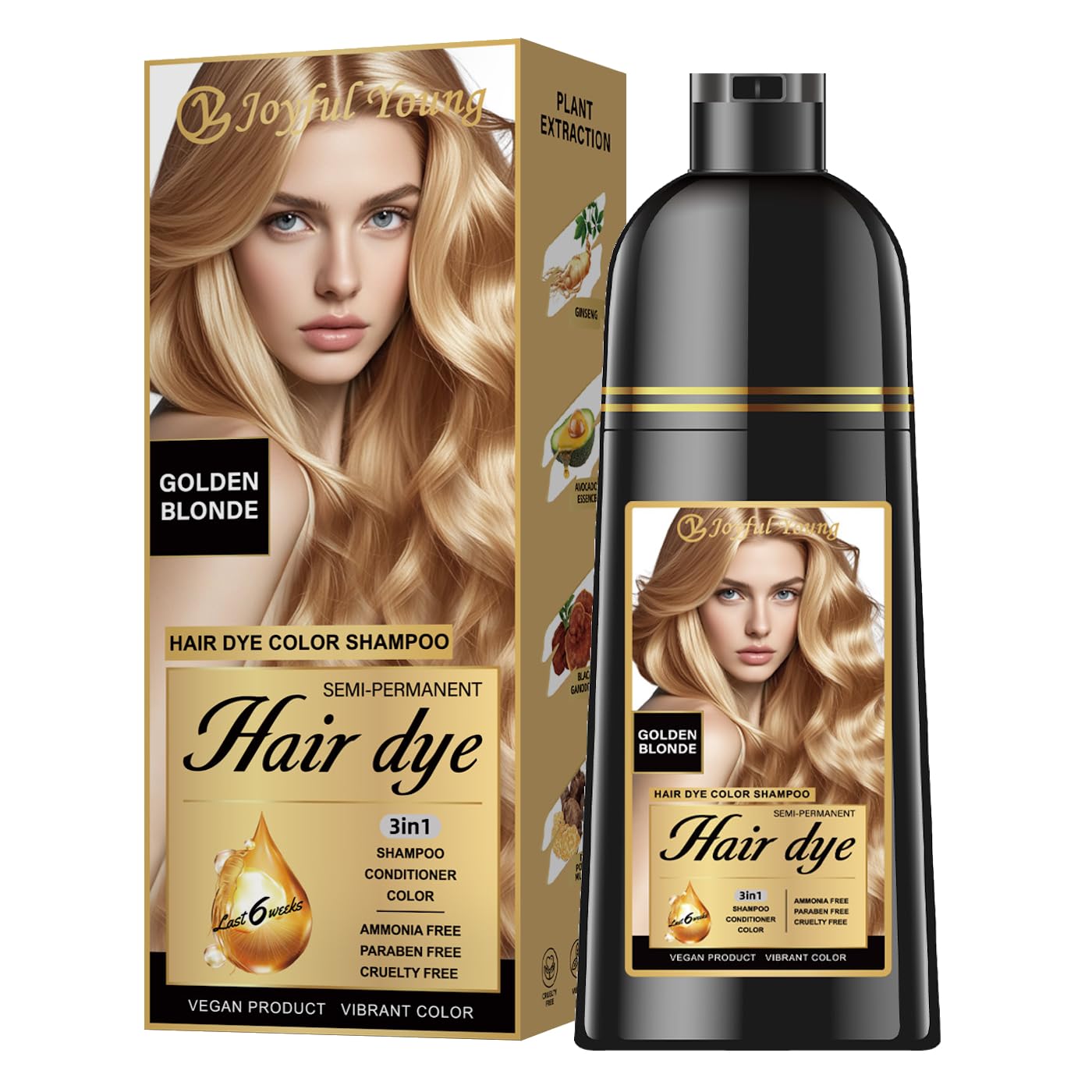 Joyful Young Shampoing Blond Doré – bouteille pompe, teinte chaude prête à l’emploi