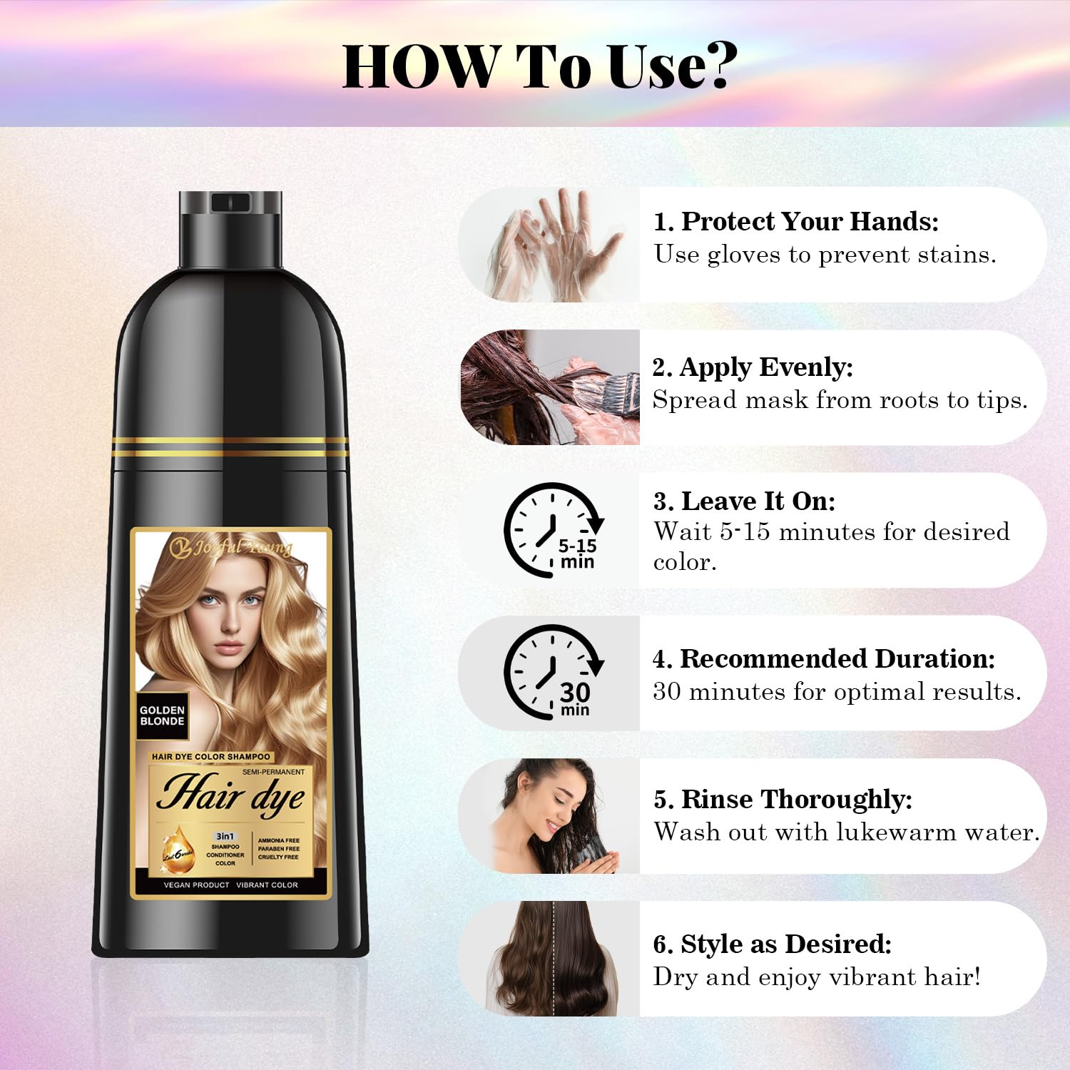 Cheveux mouillés après application du Shampoing Blond Doré Joyful Young