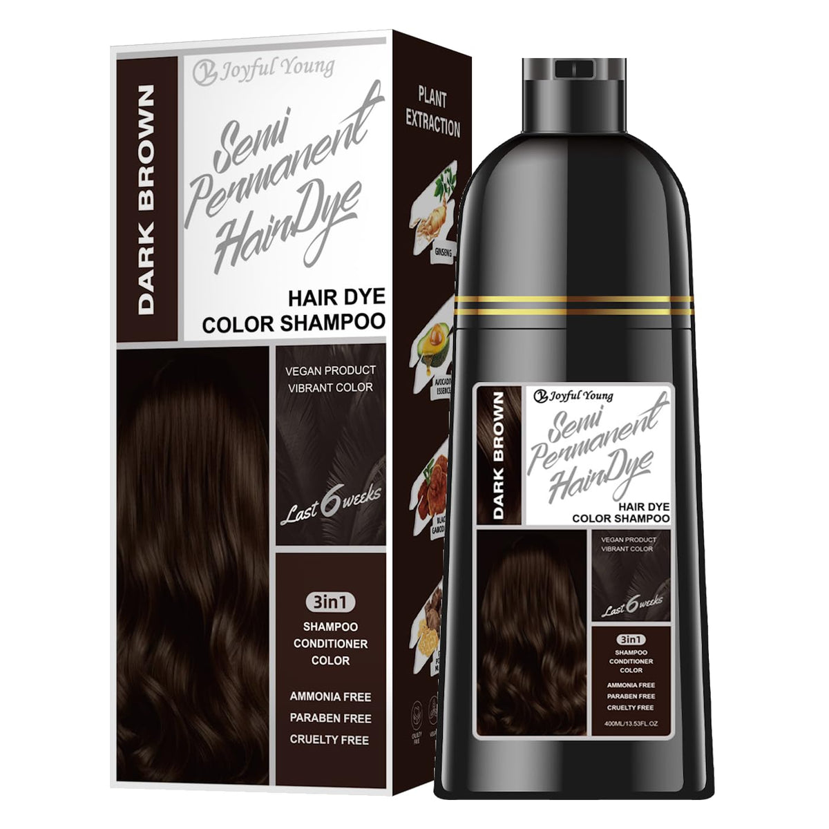 Joyful Young Shampoing brun fonce – couverture naturelle des gris