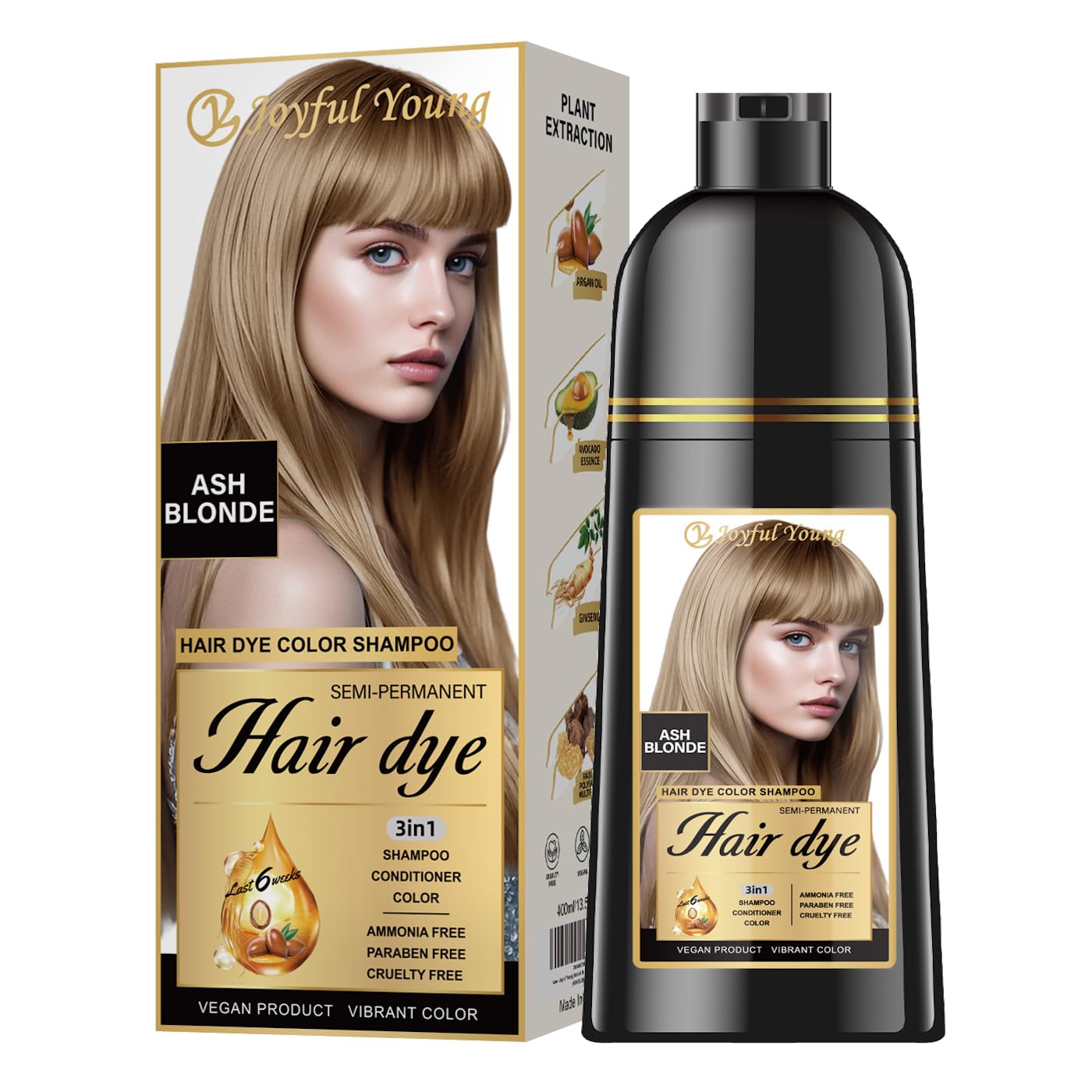 Joyful Young Shampoing colorant 3-en-1 dépose une teinte naturelle sur les cheveux