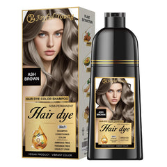 Joyful Young Shampoing Colorant Brun Cendré, flacon mis en valeur et couleur naturelle atténuant les reflets rouges.