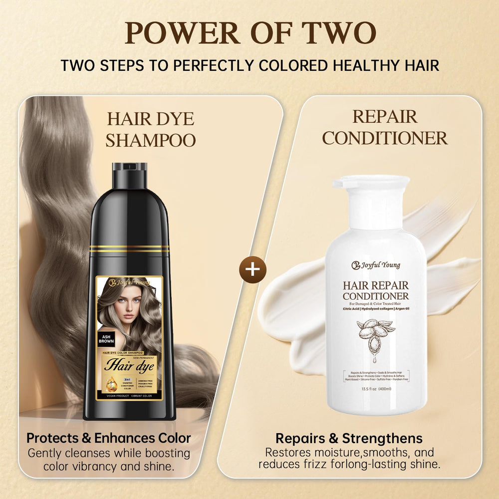 Joyful Young Shampoing Colorant Brun Cendré, entretien simple pour les cheveux gris.