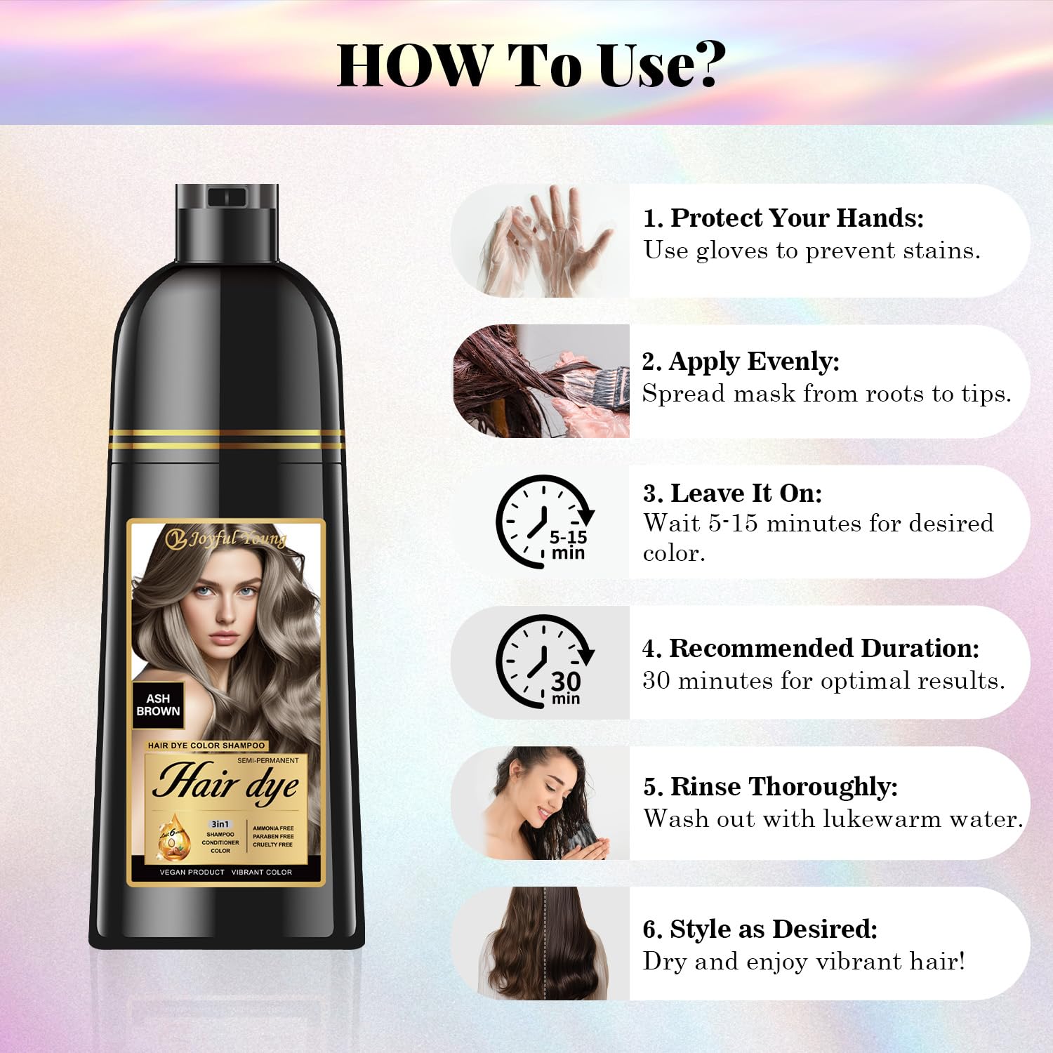 Joyful Young Shampoing Colorant Brun Cendré, adapté aux femmes et aux hommes pour un rendu discret.