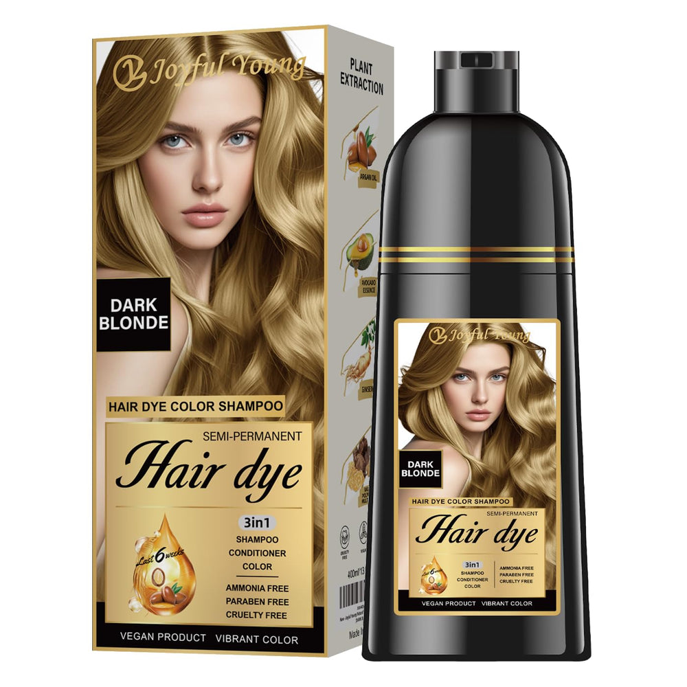 Joyful Young Shampoing Colorant dépose blond foncé pour un rendu naturel.