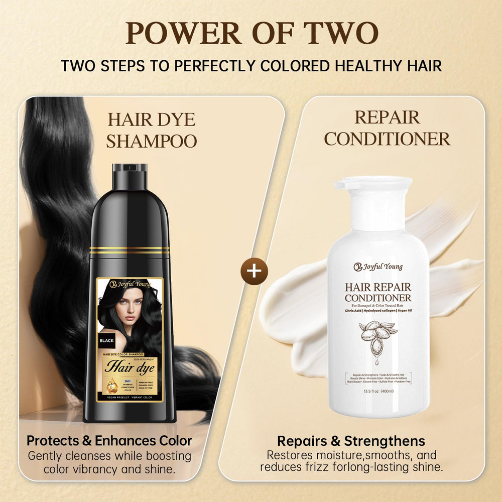 Joyful Young shampoo-colorant noir – adapté pour cheveux et barbes avec résultat homogène.