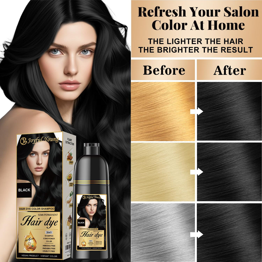 Joyful Young shampoo-colorant noir – temps d’action de 15 à 30 minutes.