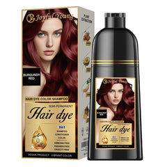Joyful Young shampooing-colorant cheveux burgogne bouteille dépose couleur riche et naturelle.