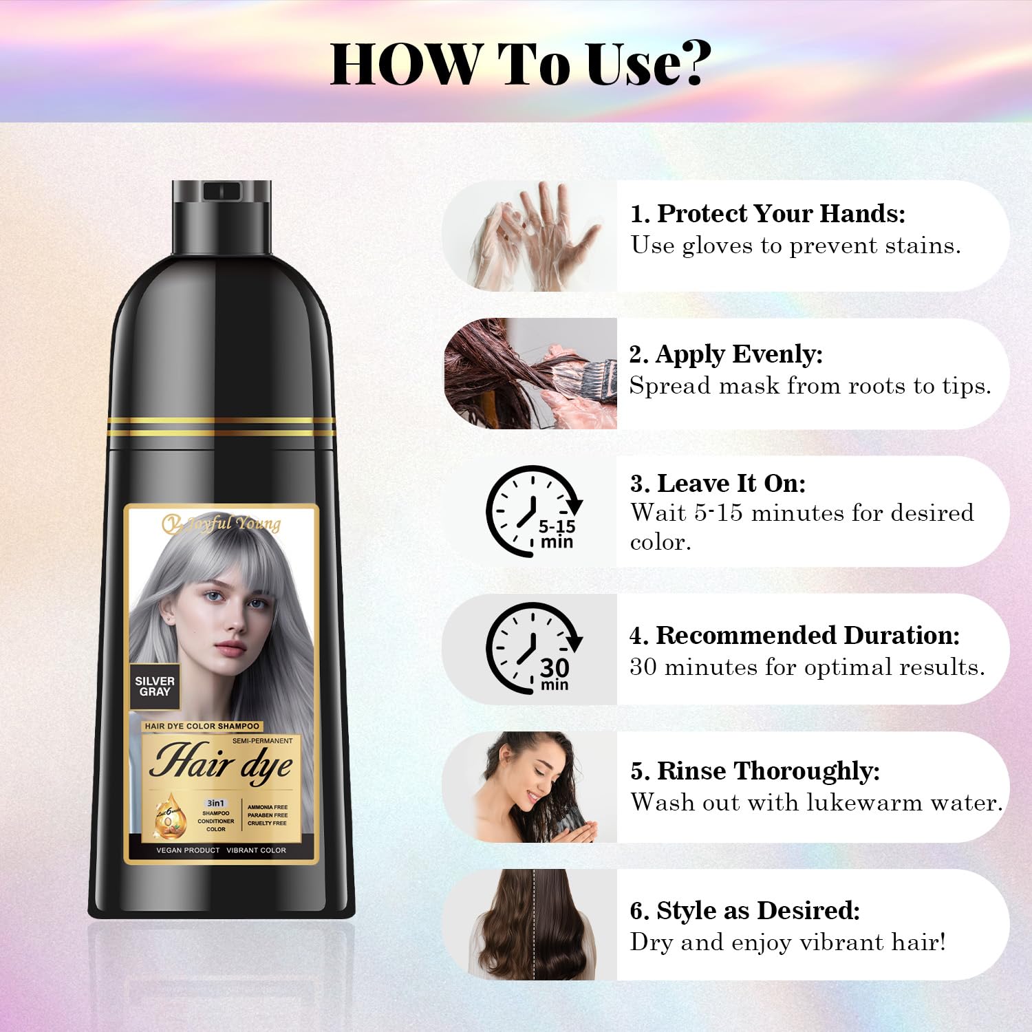 Joyful Young Shampoing Gris Argent — texture lisse et brillance accrue des cheveux.