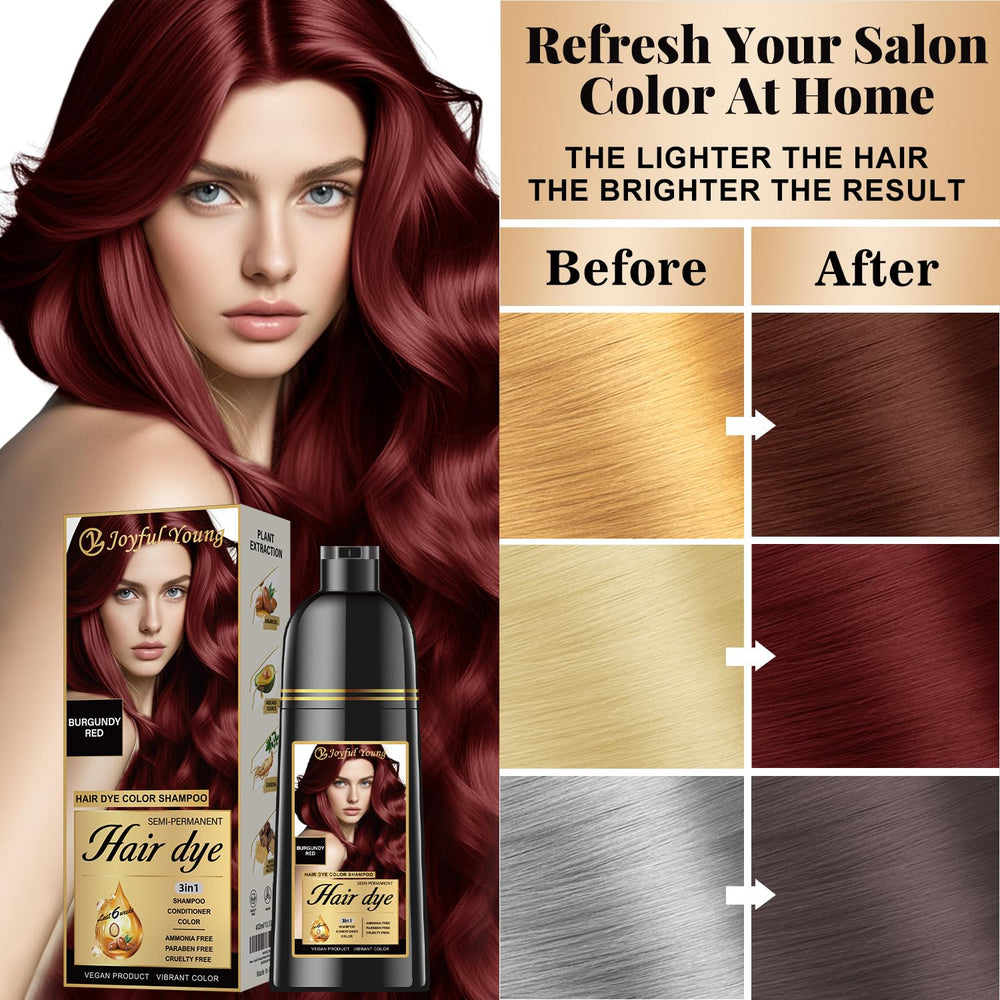 Joyful Young texture crème colorante burgogne pour cheveux gris.