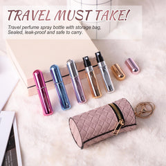 Flacon parfum voyage en aluminium, anti-fuite et durable avec bouchon sécurisé.