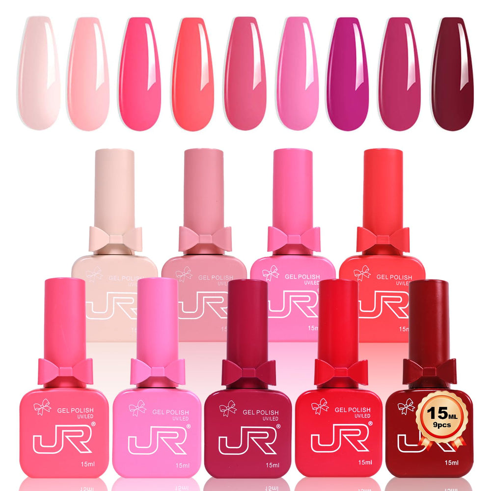 JR Ensemble Vernis Gel 15ml rouge-nude-rose – éclat durable pour une manucure élégante.
