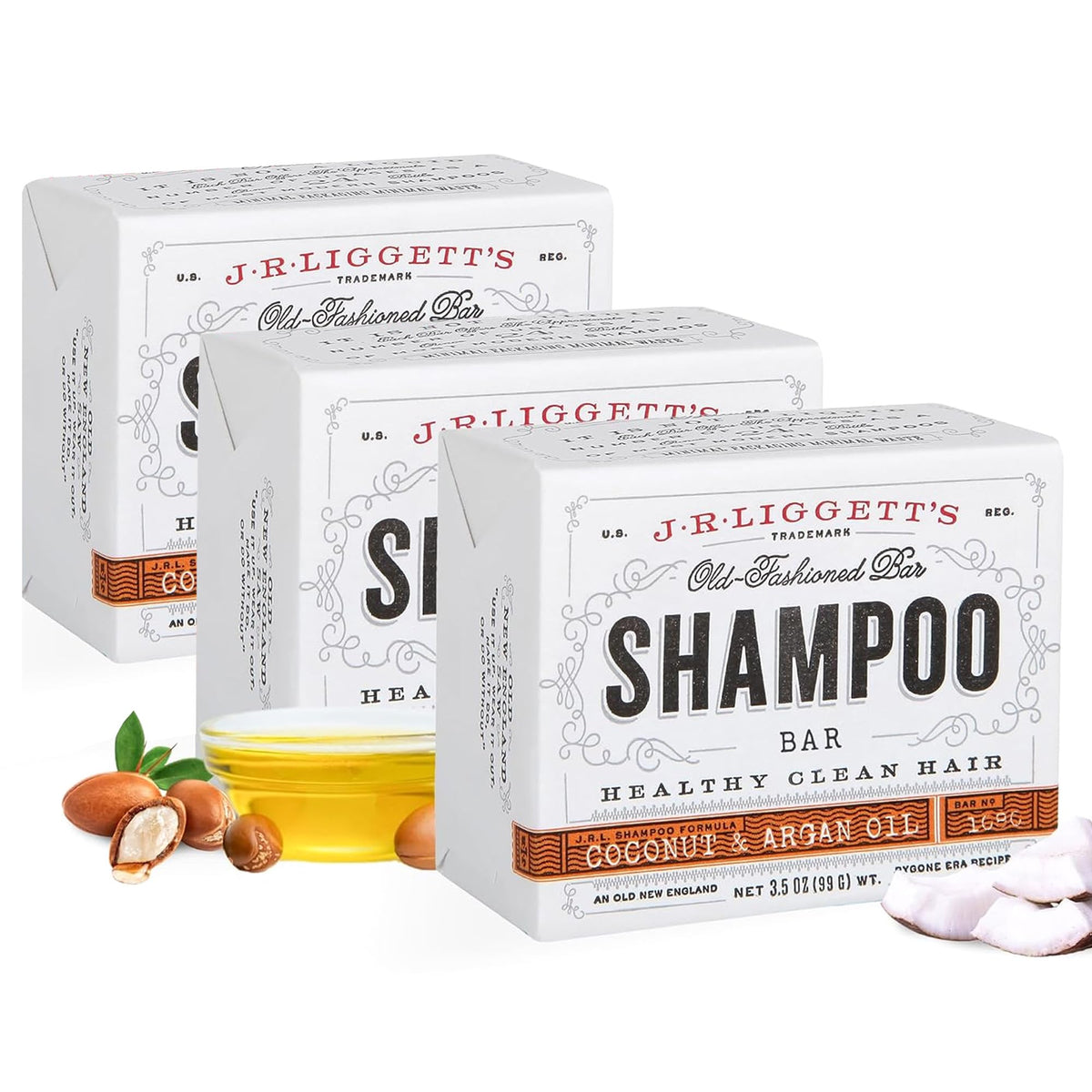 Barre shampoing J·R·LIGGETT'S Coco-Argan dans son emballage prêt à l'emploi