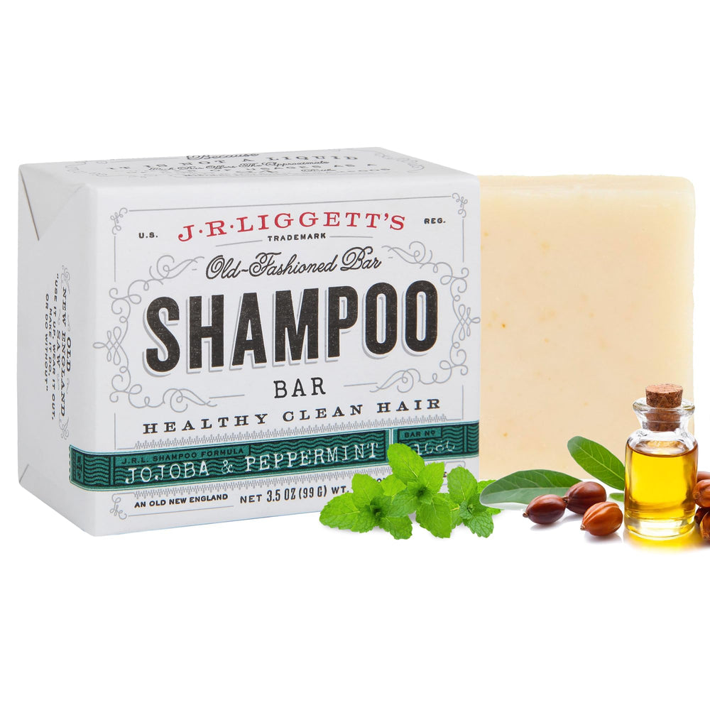 Shampoing-barre J·R·LIGGETT'S au jojoba et menthe, nettoyage doux pour cheveux.