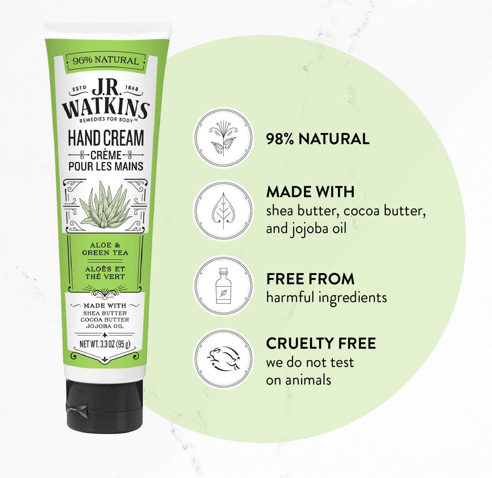 J.R. Watkins Crème Main Application: absorption rapide sans résidu gras