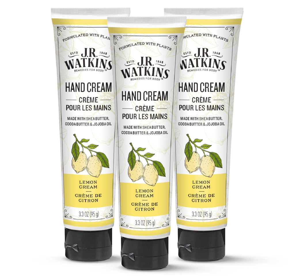Crème mains J.R. Watkins dans un flacon, hydratation durable et douceur.
