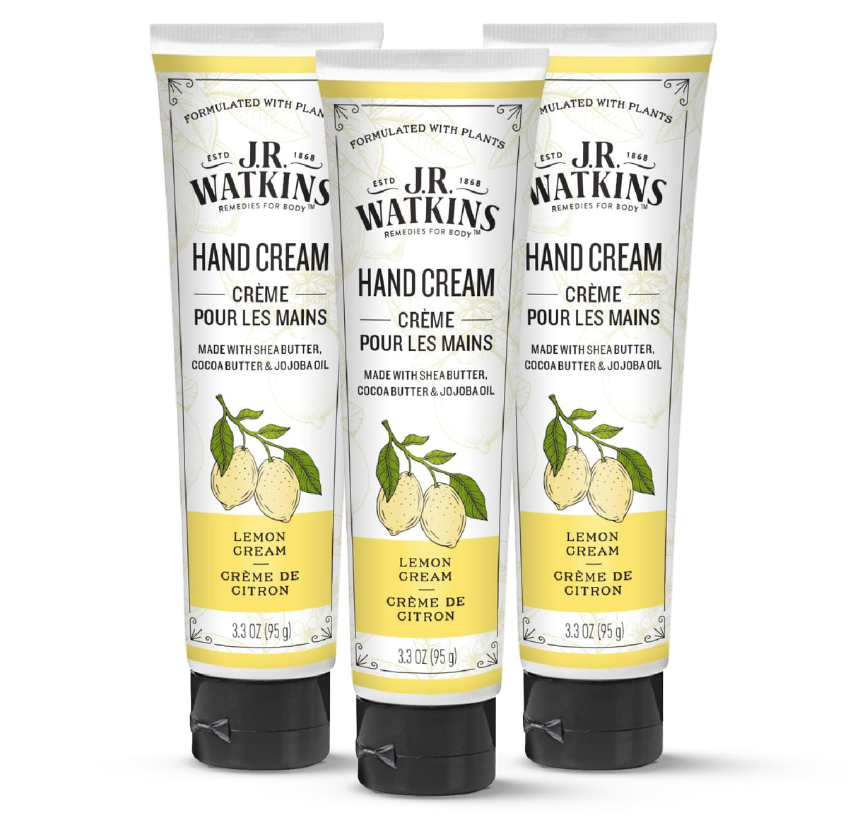Crème mains J.R. Watkins dans un flacon, hydratation durable et douceur.