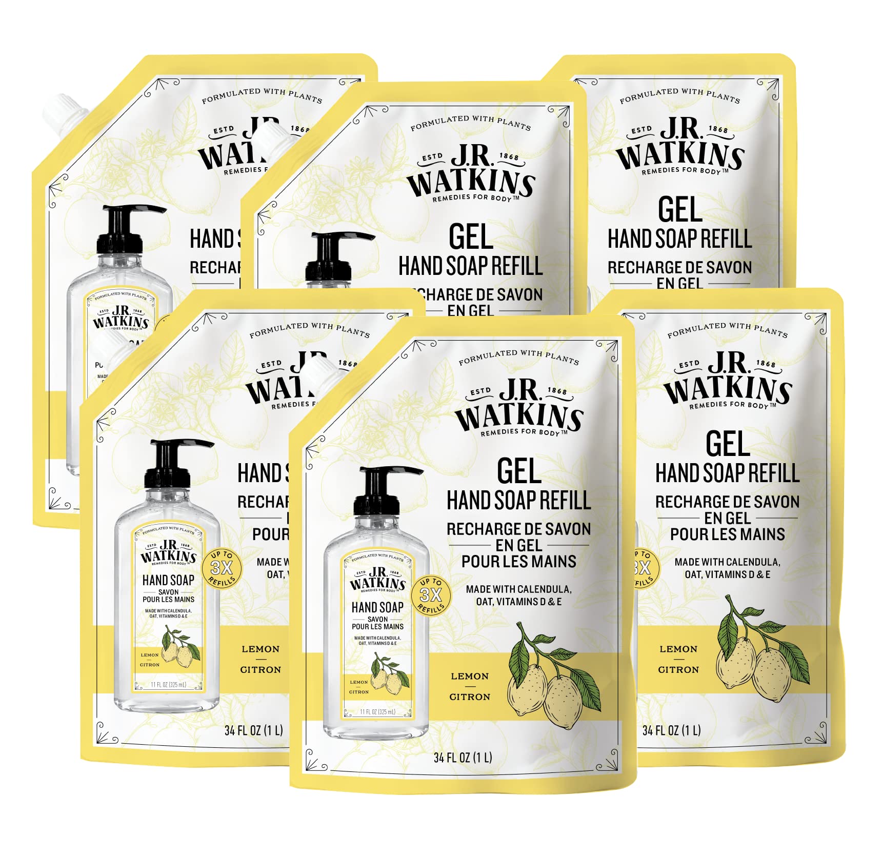 Gel mains J.R. Watkins – remplissage poche citron: recharge économique pour votre distributeur
