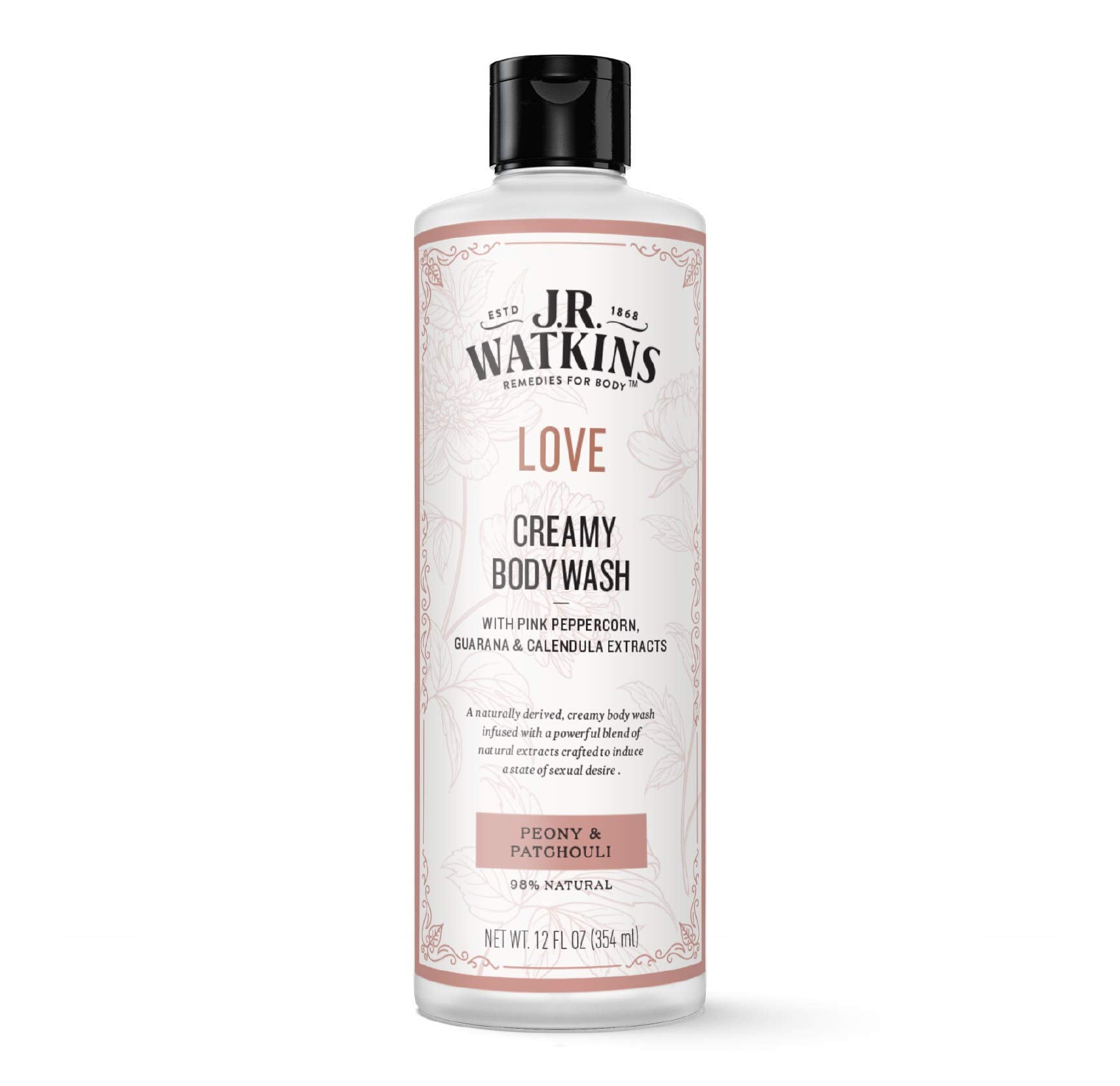 J.R. Watkins Love Gel Douche crémeux, bouteille Peony Patchouli, nettoyage doux et nourrissant