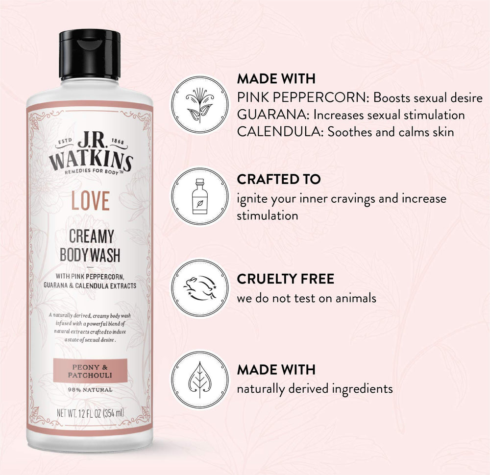 Texture crémeuse du gel douche Love prête à faire mousser en douceur