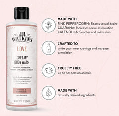 Texture crémeuse du gel douche Love prête à faire mousser en douceur