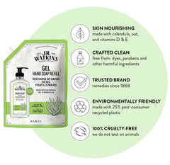 Savon mains J.R. Watkins aloès et thé vert, texture douce et rafraîchissante.
