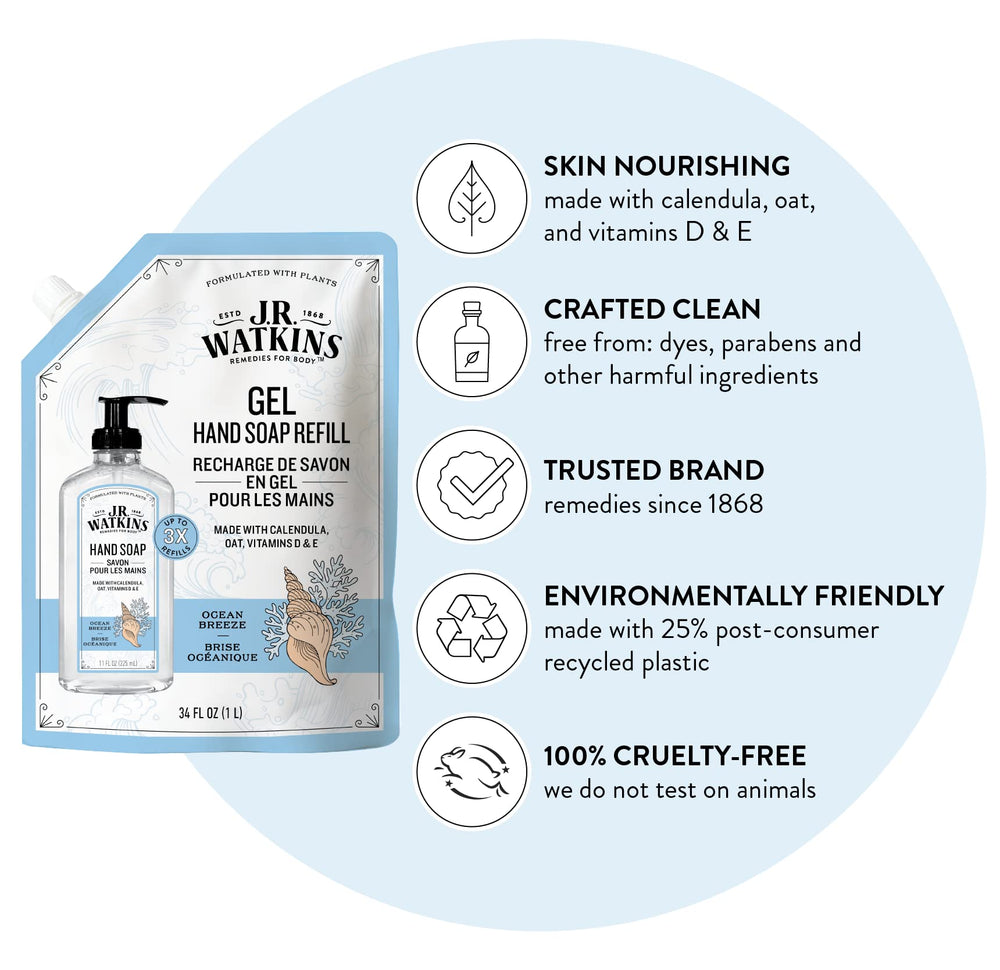 Sachet remplissage J.R. Watkins Ocean Breeze, recharge facile pour bouteille
