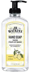 Savon pour les mains J.R. Watkins au citron dans une bouteille claire, usage quotidien.