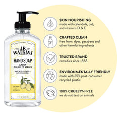 J.R. Watkins Savon mains citron, étiquette simple et usage rapide.