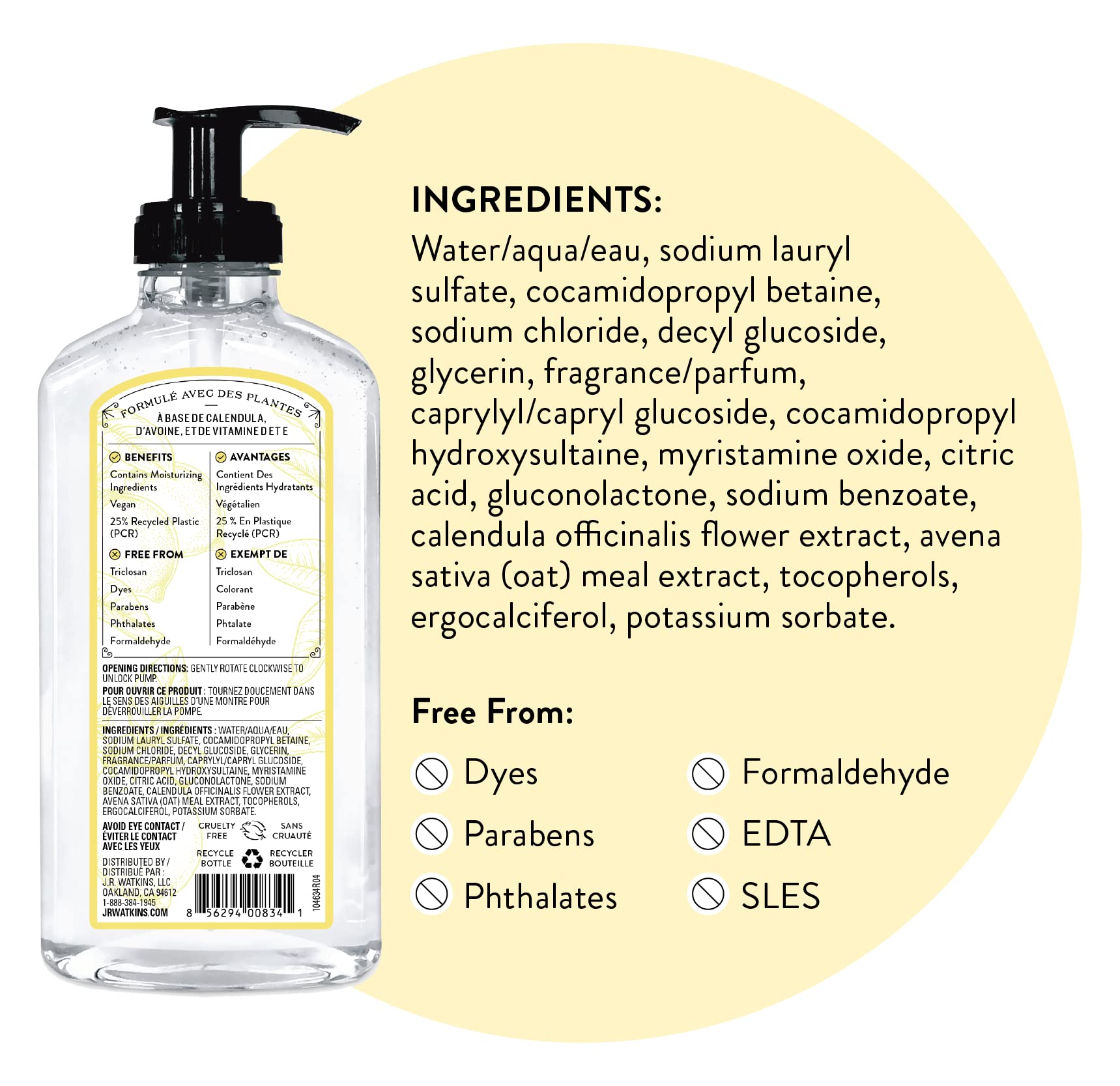 J.R. Watkins Savon mains citron, icône sans SLS pour soin sans irritations.