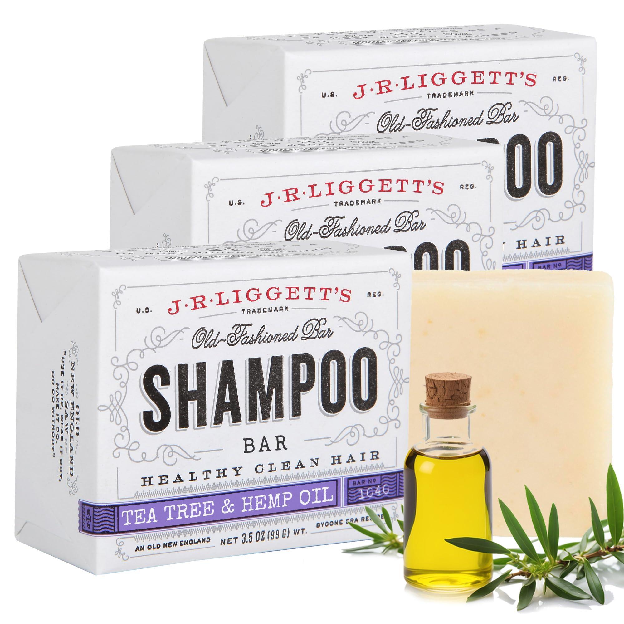 J·R·LIGGETT'S Savon-shampooing-barre arbre-à-thé, lot 3, pratique et économique.