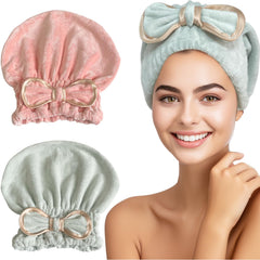 Jseng serviette capuche microfibre avec noeud dore, douceur et absorption rapide.