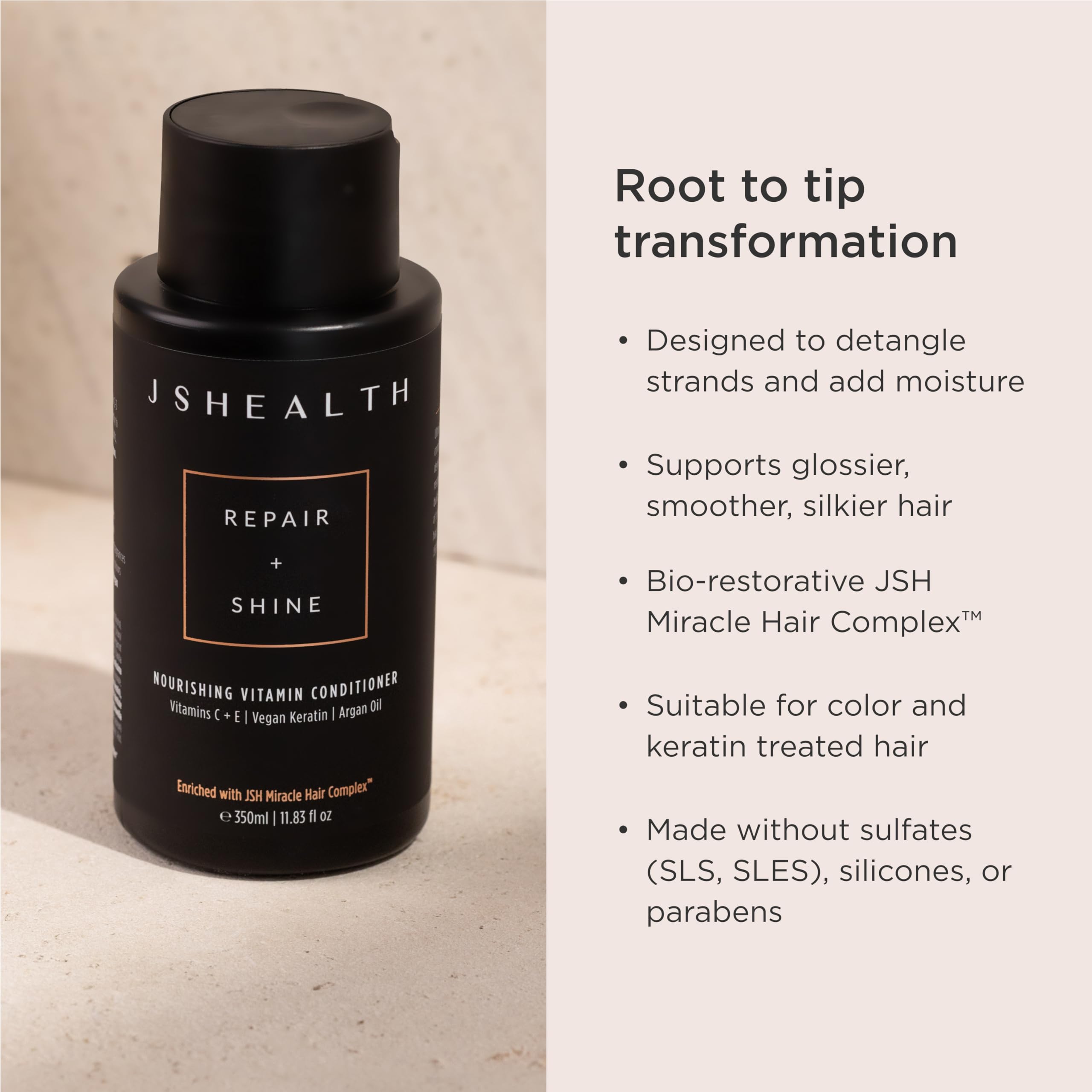 JSHealth Conditionneur keratine argan, flacon, aide à lisser et réparer les fibres capillaires.