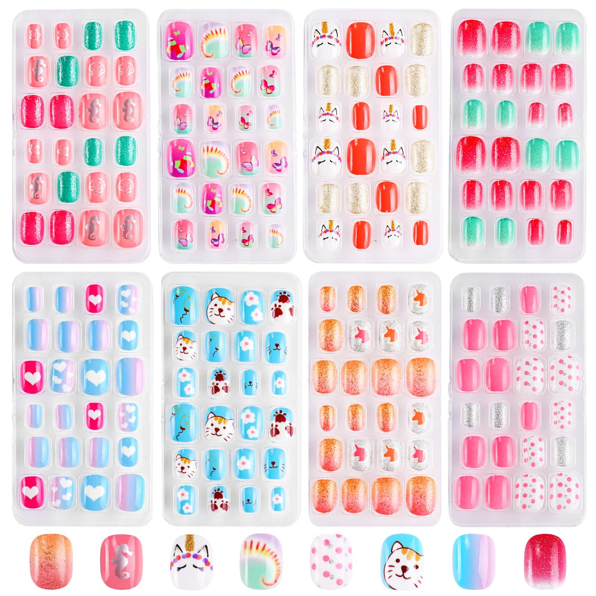 Ongles Jsiallye pour enfants – ensemble presse prêt à poser avec motifs variés.