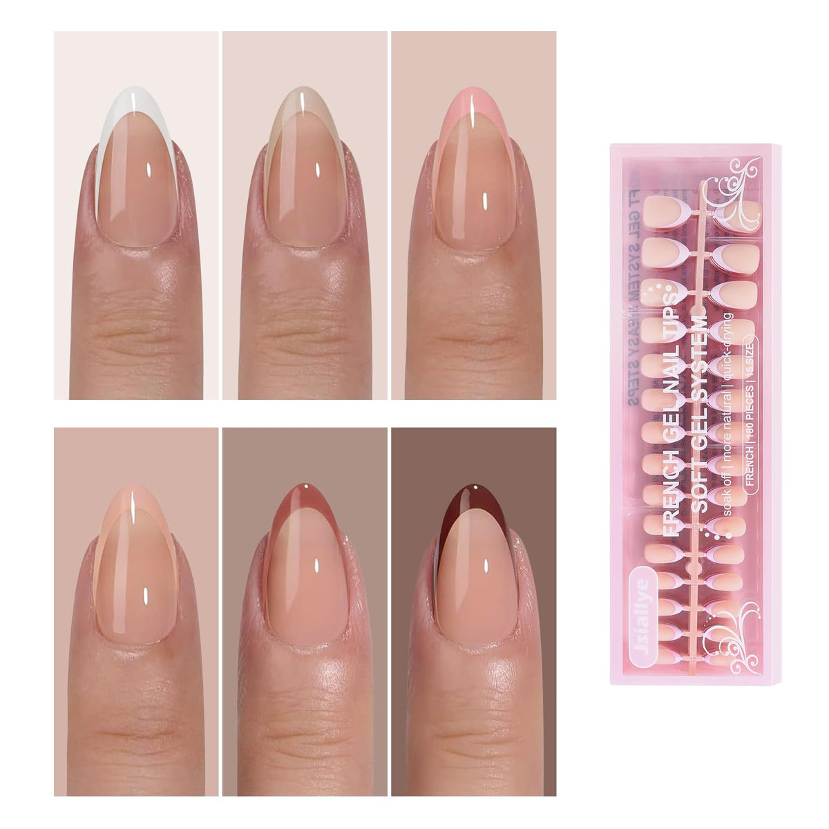 Ongles à poser Jsiallye ensemble 6 couleurs, style chic rapide
