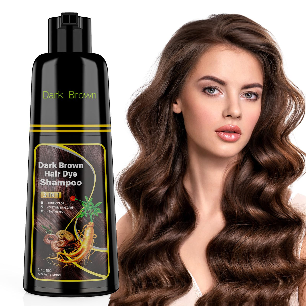 JUANCHI Shampoing colorant brun foncé en flacon, couverture naturelle et durable.