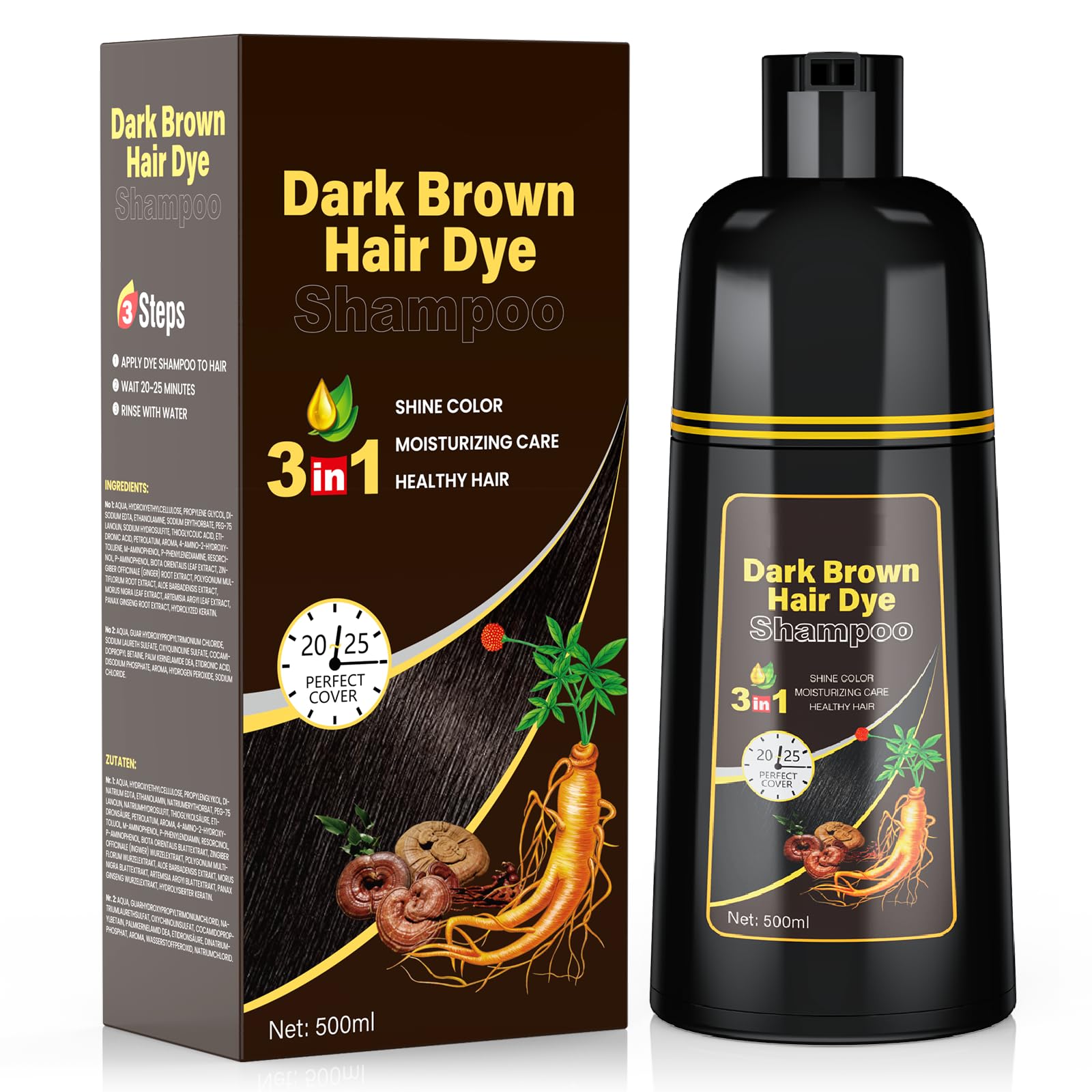 JUANCHI Shampoing colorant brun foncé couvre les cheveux gris en douceur.
