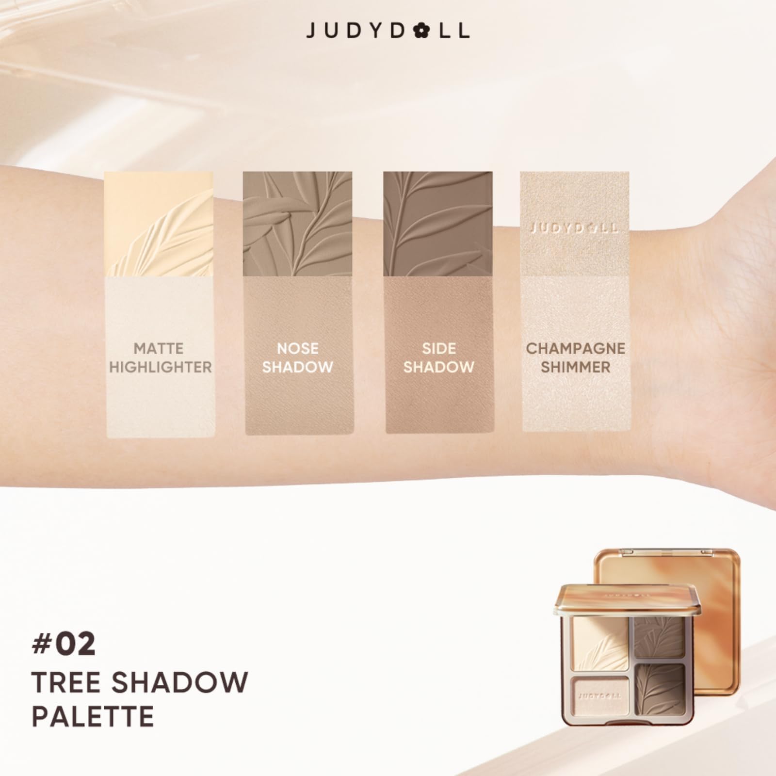 Palette JUDYDOLL quatre teintes matte pour éclat et définition durable.