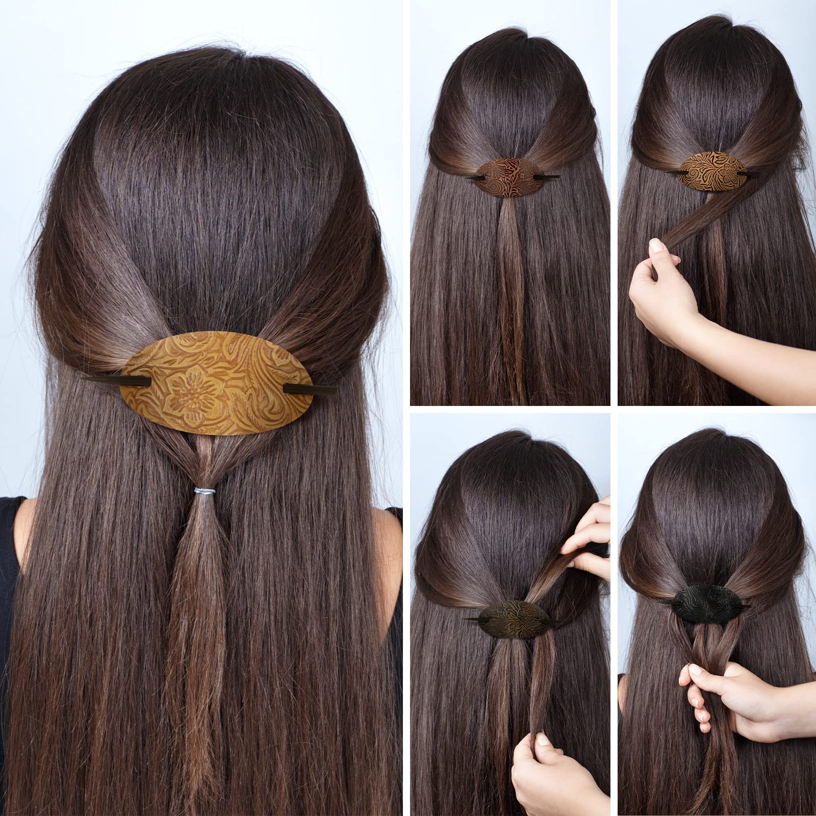 Juinte accessoire cheveux – barrette ovale en cuir synthétique pour fêtes