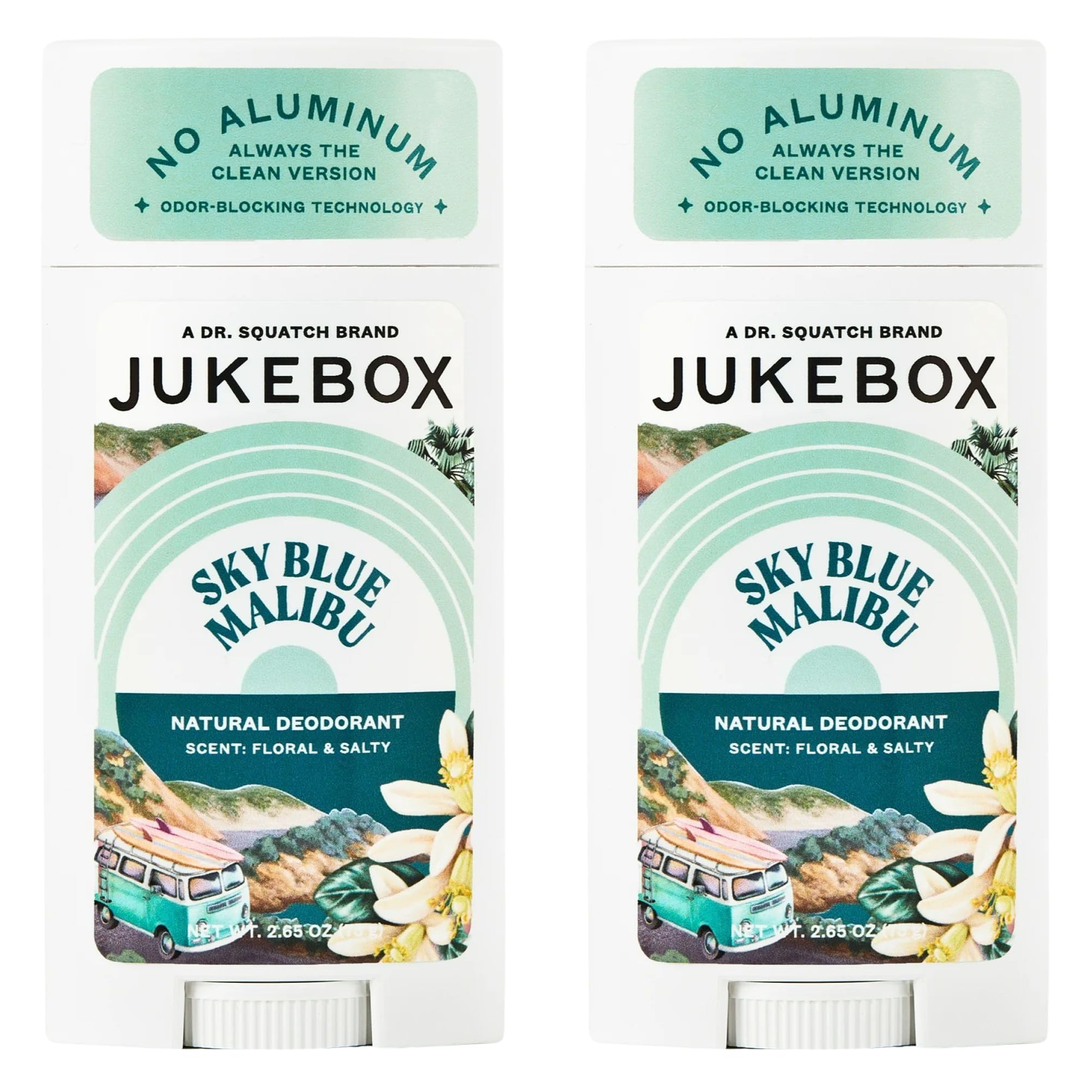 JUKEBOX Déodorant femmes Sky Blue Malibu, bouteille élégante et fraîcheur durable.