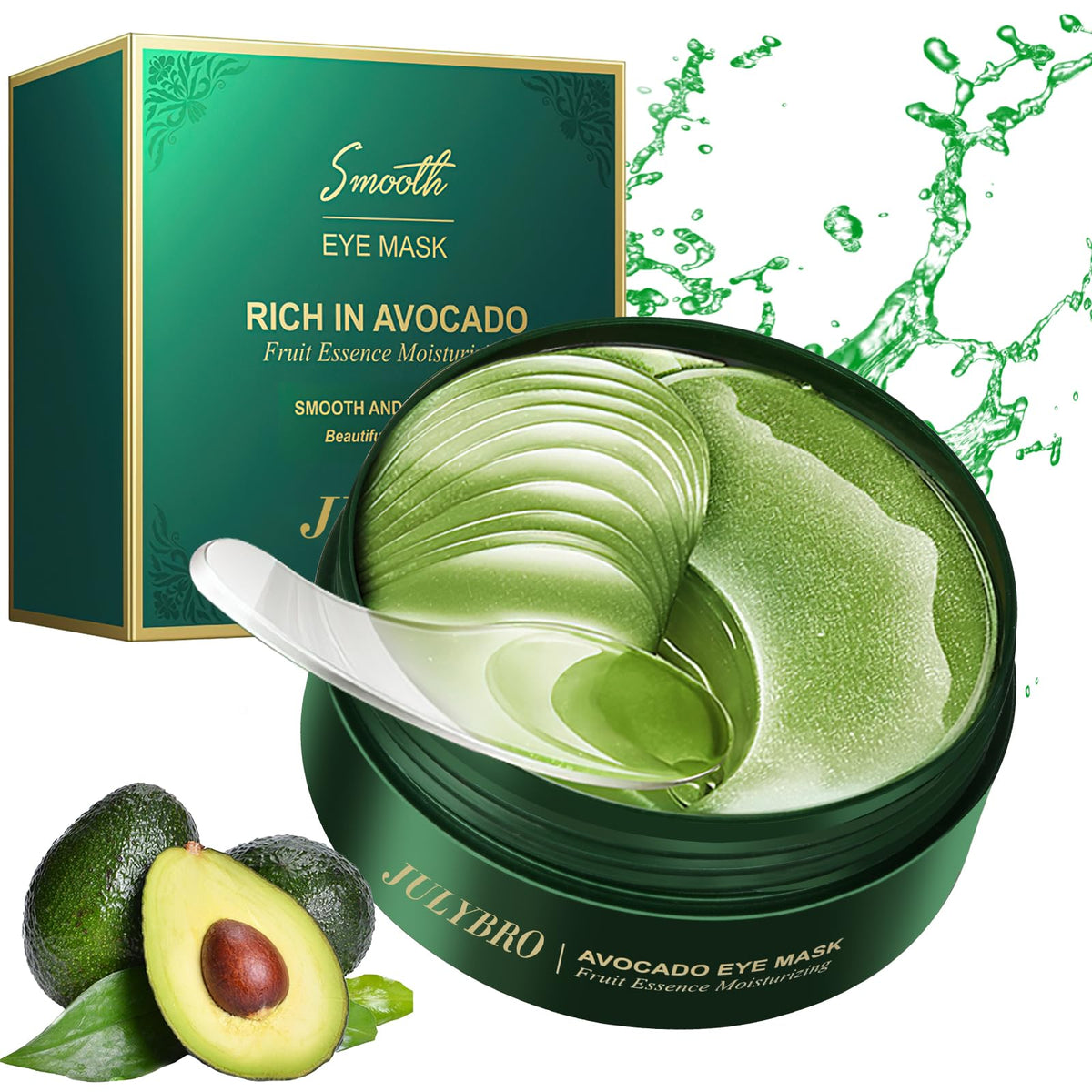 JULYBRO masque yeux avocat hydrogel, réduction des poches et fatigue.
