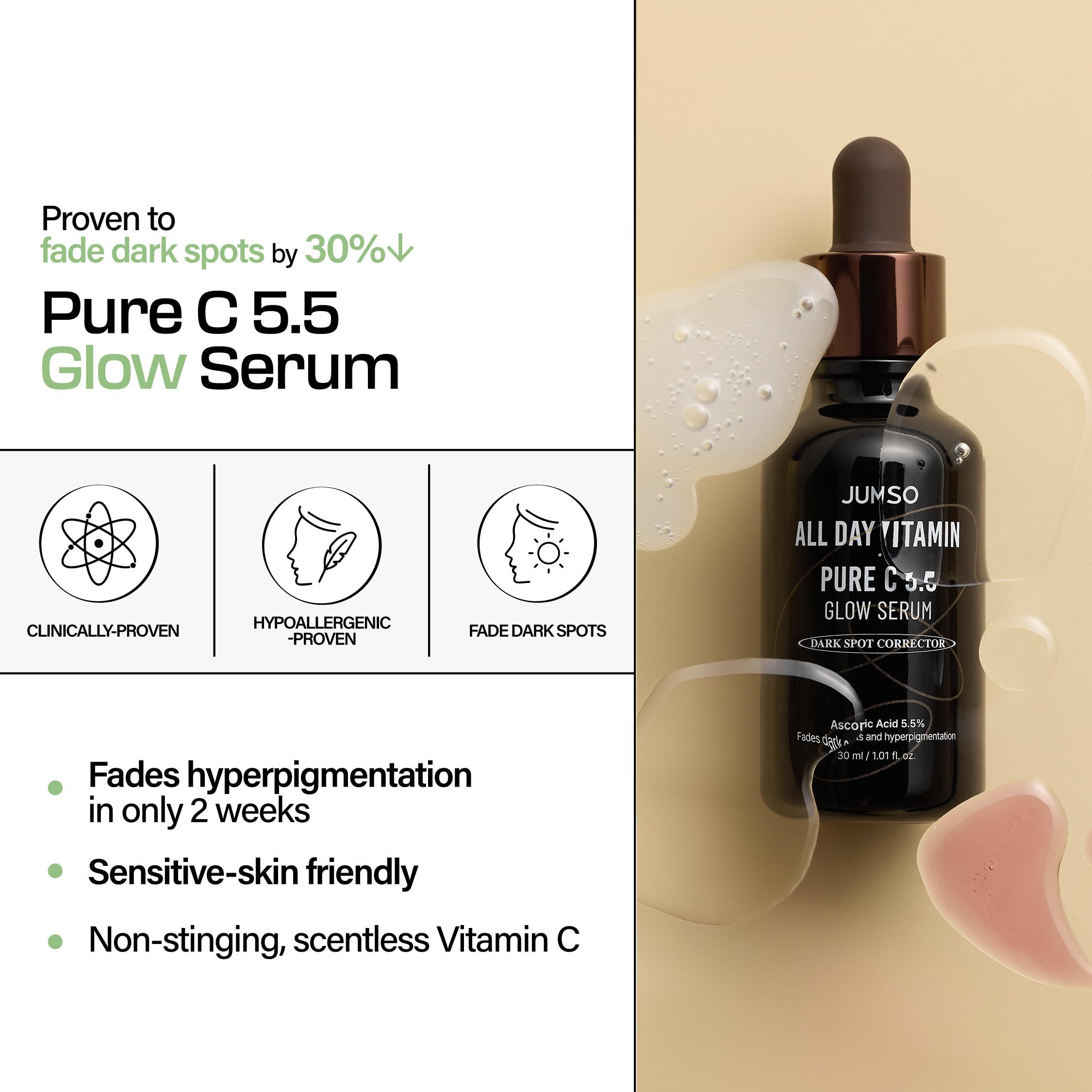 Gouttes-doseuses du sérum JUMISO All Day Pure C pour une application précise