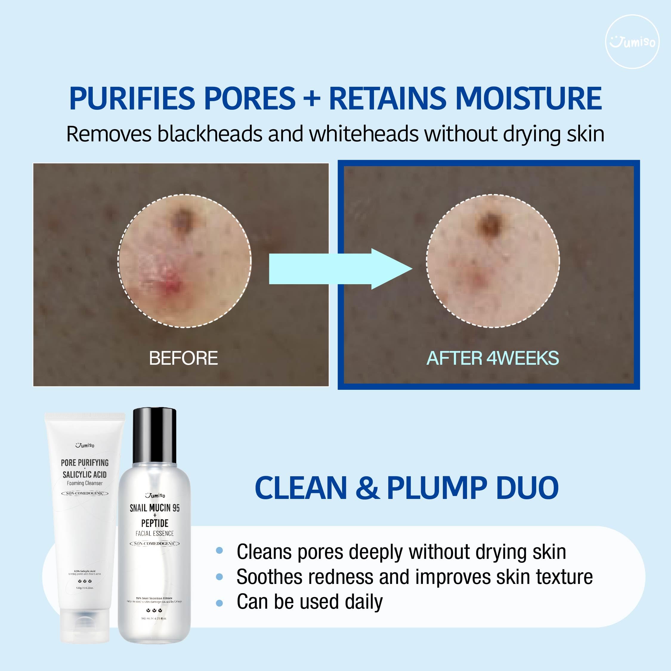JUMISO exfoliation douce avec argile bleue révélant radiance de la peau