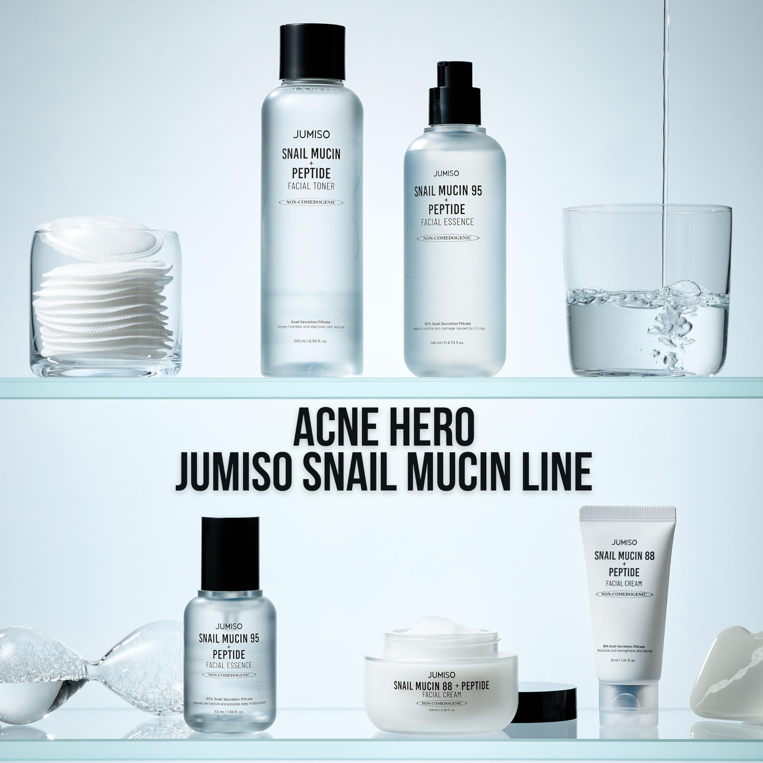 Tonique mucin escargot de JUMISO – texture aqueuse, contrôle du sébum possible.