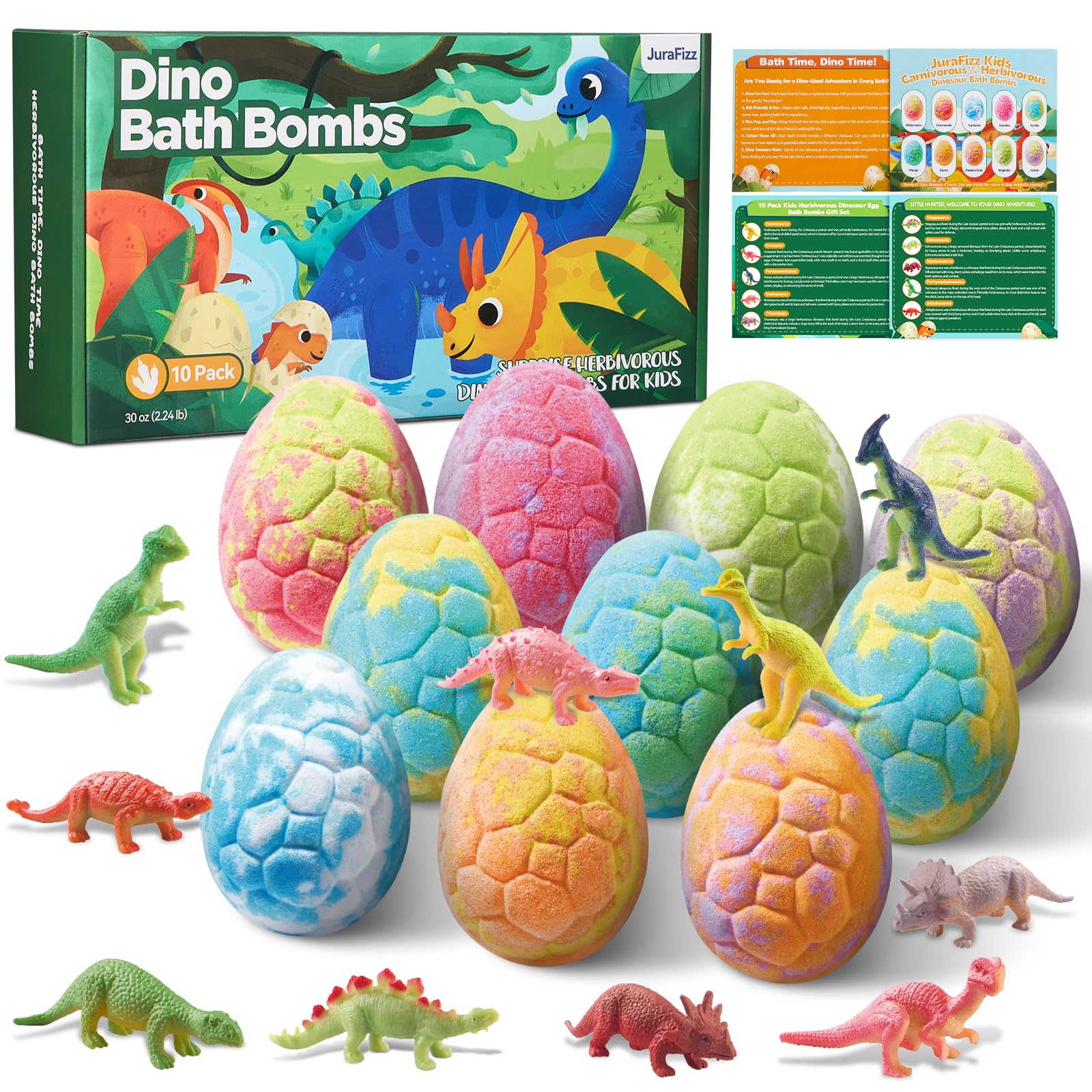 JuraFizz dinosaur bath bombs pack front with colorful fizz for kids' bath time
