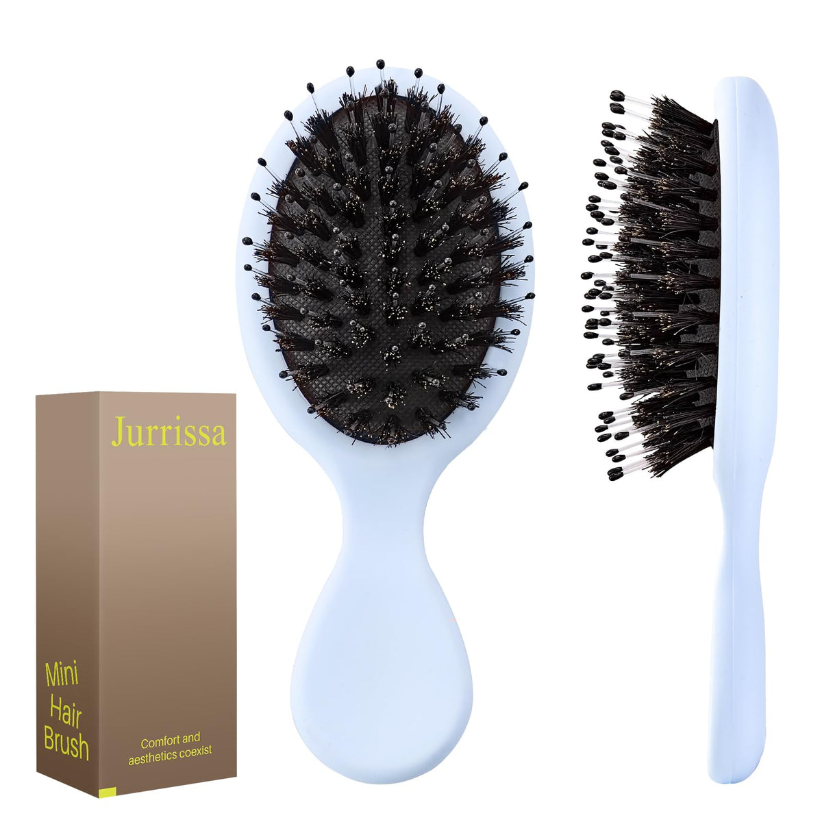 Brosse Jurrissa mini à poils de sanglier, portable et bleu pour voyage