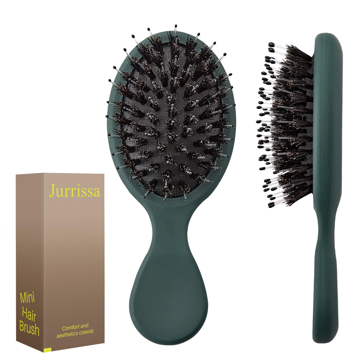 Brosse Jurrissa Mini à poils de sanglier verte, pratique pour l'emporter en poche