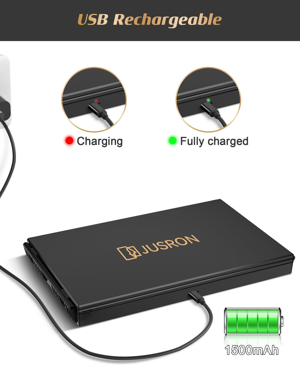 Éclairage à diode électroluminescente JUSRON rechargeable et réglable.
